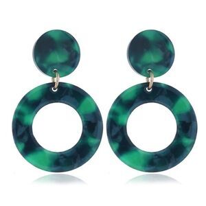 Green Marble Design Acrylic Circle Drop Earrings NWT
